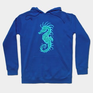 Intricate Teal Blue Tribal Seahorse Design Hoodie